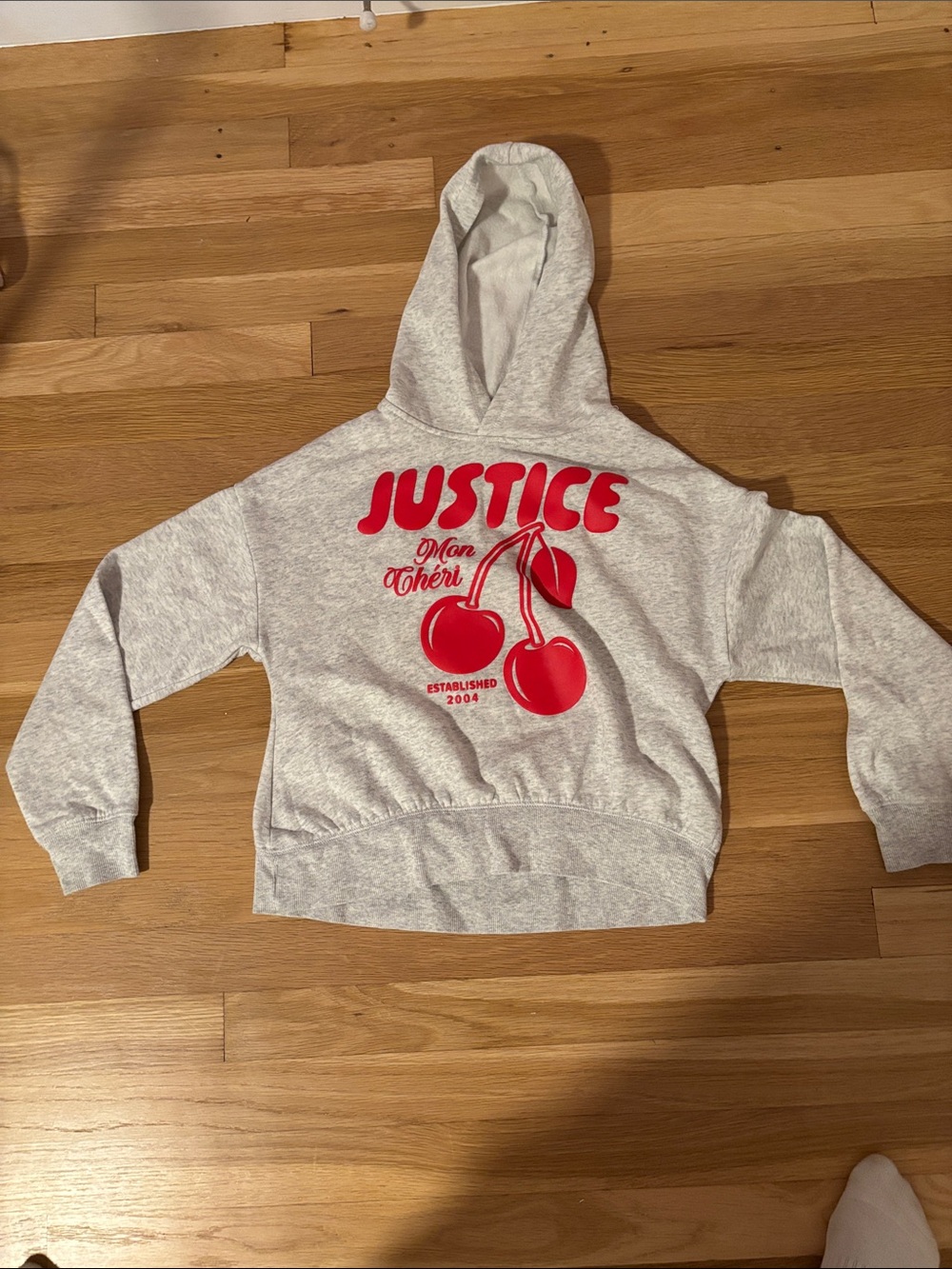 Justice Light Gray Hoodie with Red Cherry Logo - Kids